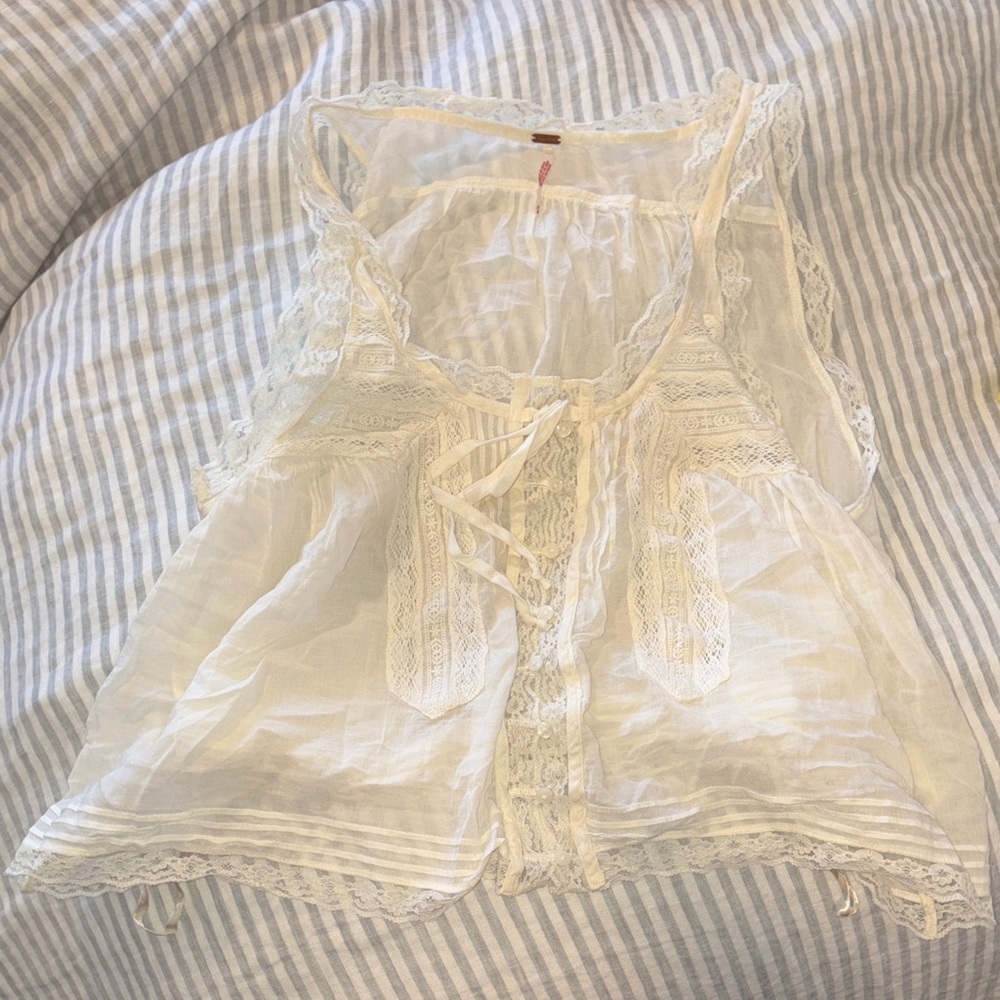Free People Cream Lace Blouse